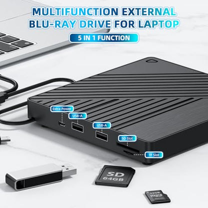 LLMHHKYK 5-in-1 External Blu-ray Drive BD051 USB 3.0 & Type-C Optical Drive