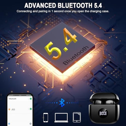 Jxrev J53 Wireless Earbuds Bluetooth 5.4 Standard Sound Isolation