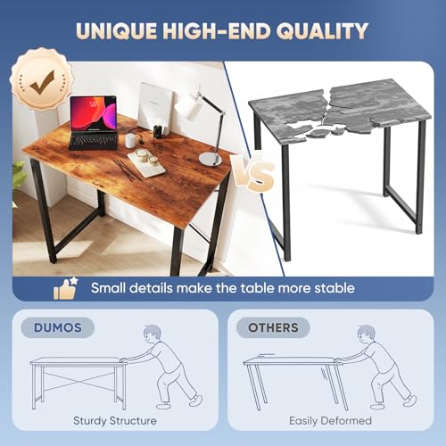DUMOS 32 Inch DUYM-GDZ-31RT Rectangular Writing Desk, Walnut Finish, Metal Frame, Compact Design for Home Office