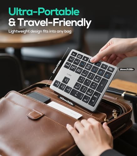 Nulea Portable Numeric Keyboard NUP34BT Bluetooth 5.0 Ergonomic USB-C Rechargeable QWERTY