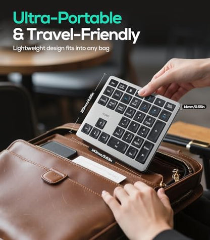 Nulea Portable Numeric Keyboard NUP34BT Bluetooth 5.0 Ergonomic USB-C Rechargeable QWERTY