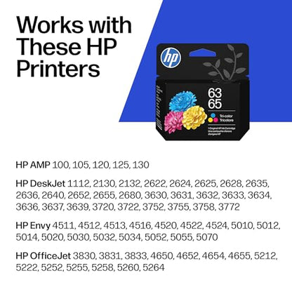 HP 63/65 Tri-Color Ink Cartridge | Compatible with DeskJet and Envy Models | B7RT2AN