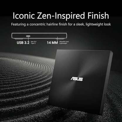 ASUS SDRW-08U3M-U/BLK/G/AS/P2G External Ultra Slim Portable DVD Writer, USB 3.2 Gen2x1 Type-C, Compatible with Windows 11, 10, 8/8.1 and macOS