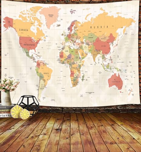 JAWO 60"L x 40"W Unframed Polyester Map Tapestry - Yellow, Portrait Orientation