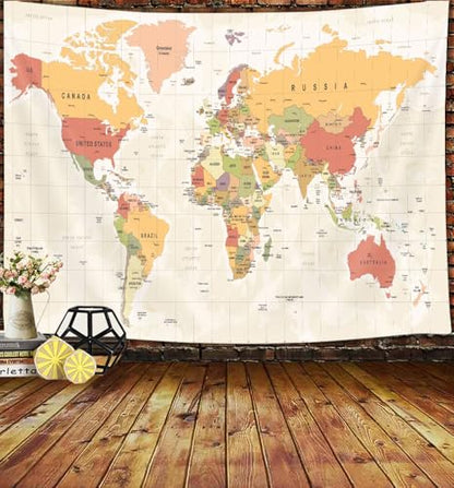 JAWO 60"L x 40"W Unframed Polyester Map Tapestry - Yellow, Portrait Orientation
