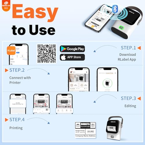 Rongta 2" R22 203 DPI Thermal Label Maker Portable Bluetooth Printer