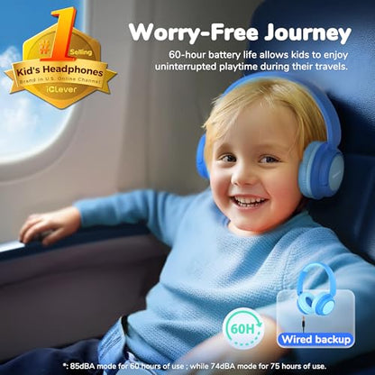 iClever BTH22 Kids Headphones 60H Battery Life Bluetooth 5.4 AUX Connectivity Over Ear Music