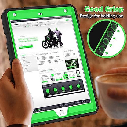 ZoneFoker Case for iPad (9th Gen 2021 / 8th Gen 2020 / 7th Gen 2019) 10.2 inch, Heavy Duty Protection Case with Built-in Kickstand, Black+Green