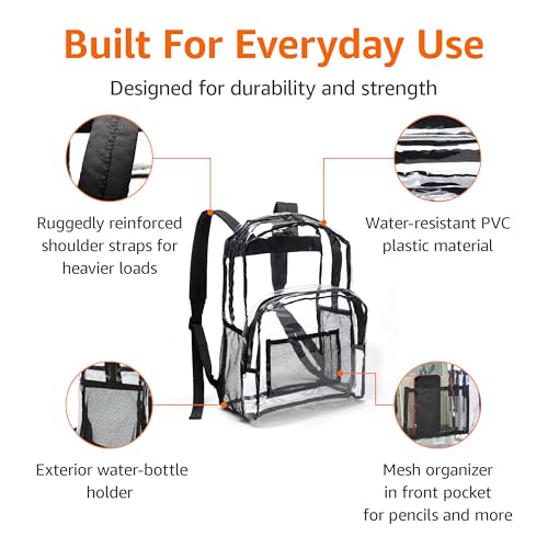 Amazon Basics 17" x 7" x 13" School Backpack, Clear, Daypack Design, Sports Theme