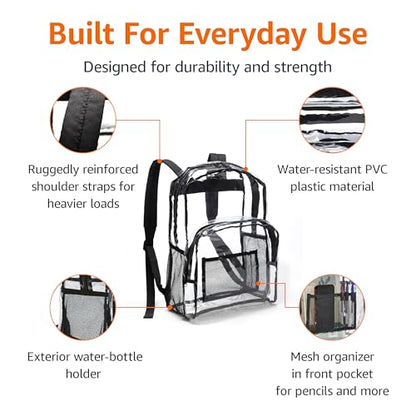 Amazon Basics 17" x 7" x 13" School Backpack, Clear, Daypack Design, Sports Theme