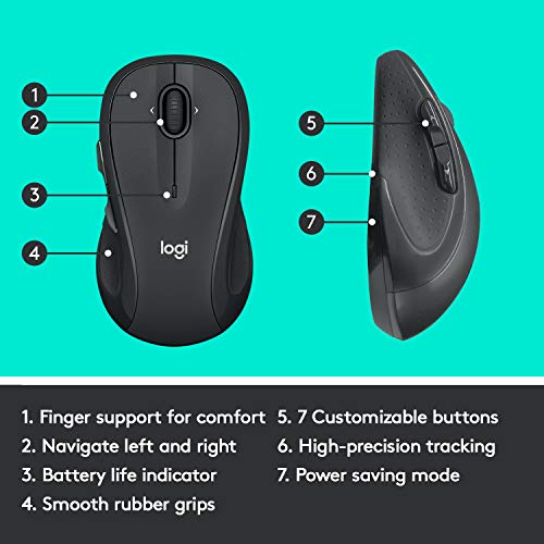 Logitech M510 Wireless Mouse USB Optical Connection, 1000 DPI, Battery Powered, Ergonomic Design, Graphite
