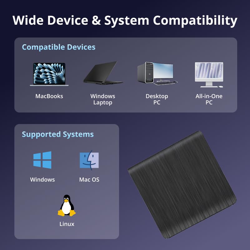 GOOBOX 5.74" x 5.63" x 0.51" GBX-BD100 External USB 3.0 Type-C Blu-ray Drive