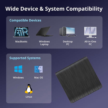 GOOBOX 5.74" x 5.63" x 0.51" GBX-BD100 External USB 3.0 Type-C Blu-ray Drive