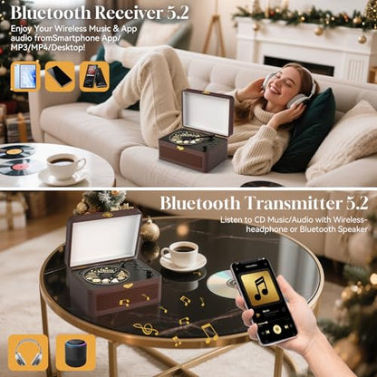 Gueray Portable CD Player G-Y02 Bluetooth Supported Formats CD-R, CD-RW, MP3, WMA Brown Retro Style