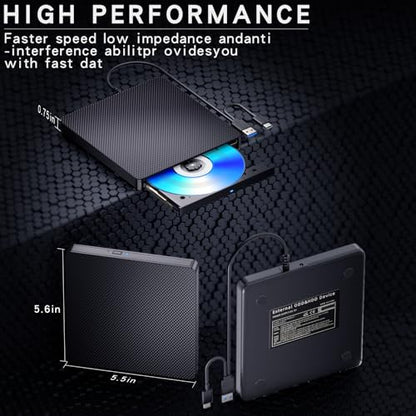 AELRSOCH External Blu-ray Drive Player USB 3.0 Type-C BD/DVD/CD Burner Portable