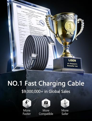 LISEN 6.6 Feet USB C to USB C Cable 240W Charging Type C Charger Fast Charging 2 Pack
