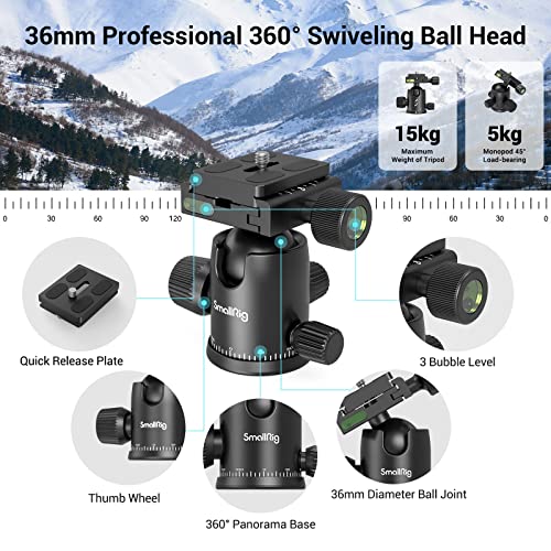 SMALLRIG 71 Inches 15551 Aluminum Tripod/Monopod 33lb Capacity Adjustable Height