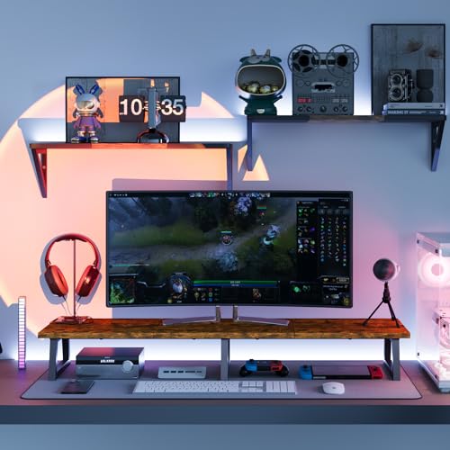TEAMIX 42 inch DS100E Monitor Riser Stand Heavy-Duty Wood and Metal Ergonomic Desk Organizer