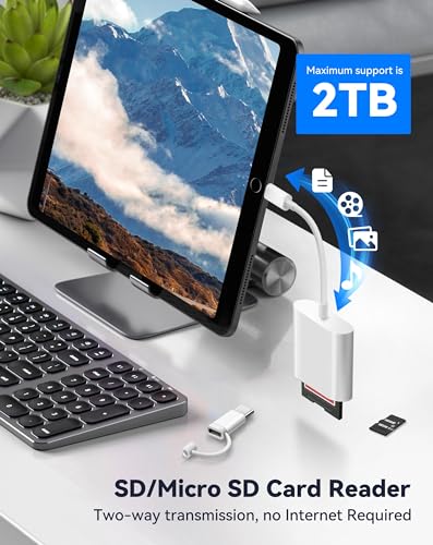 Fubiaofei SD Card Reader Dual Connector MicroSD, Lightning & USB Type C, 2TB Capacity