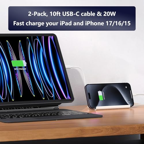 GKW 20W USB-C Charger Block with 10ft USB-C Cable 2-Pack GS-W20A0938