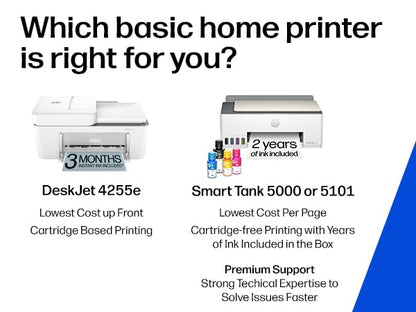HP DeskJet 4255e Wireless All-in-One Inkjet Printer, 1200 x 1200 DPI, Color, Single Band Wi-Fi