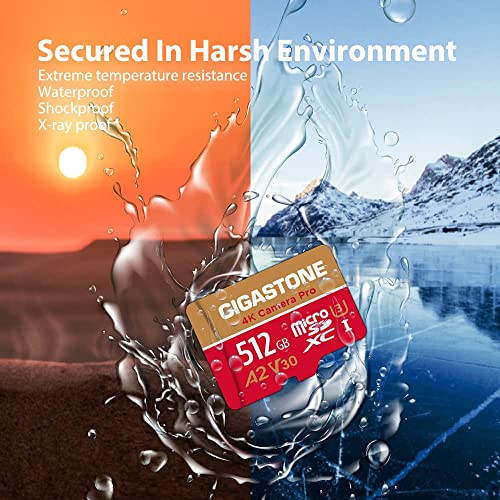 Gigastone 512GB Micro SDXC Card, Model GS-2IN1666XU3V30A1, Read Speed 150MB/s, Write Speed 120MB/s