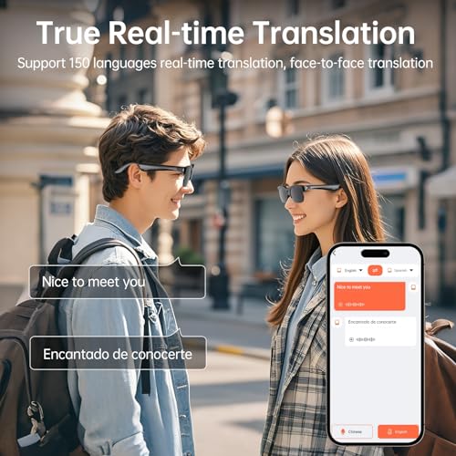 ZYHZMSGJ Rectangular V6 150+ Translation Bluetooth AI Glasses 120H Battery Life IPX5