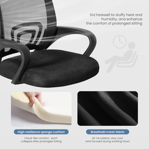 DUMOS Office Chair 1411BK-H3-43 Ergonomic Mid-Back 250 lbs Indoor