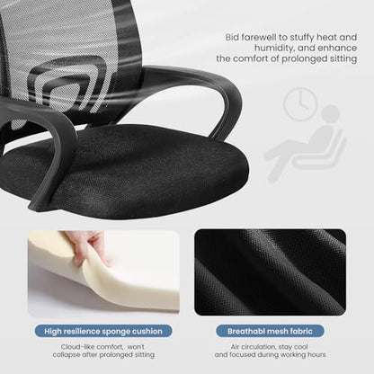 DUMOS Office Chair 1411BK-H3-43 Ergonomic Mid-Back 250 lbs Indoor