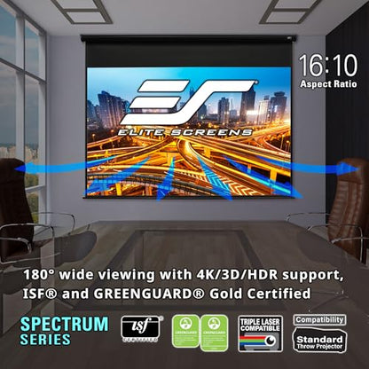 Elite Screens 125-Inch Diagonal ELECTRIC125H2 Projection Screen Matte Finish 180 Degree Viewing Automatic Black Case