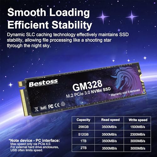 Bestoss 512GB GM328 PCIe x 4 NVMe M.2 SSD Internal Solid State Drive