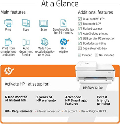 HP ENVY 6458e Wireless Inkjet Printer CRT3HPENVY6458ERB 4800x1200 dpi Auto Duplex 10 ppm