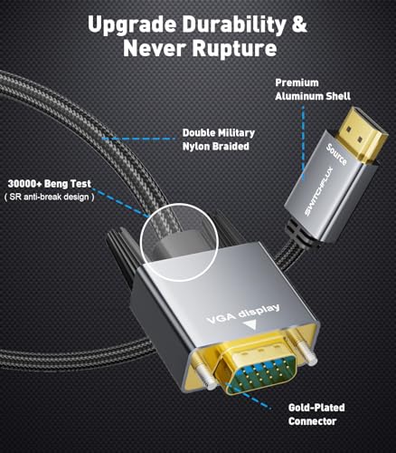 SWITCHFLUX 6 Feet HDMI to VGA Adapter Cable - 1080P@60Hz Resolution