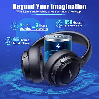 BERIBES Over Ear Bluetooth Headphones WH202A 65H Playtime 6 Music Modes Wireless Headset