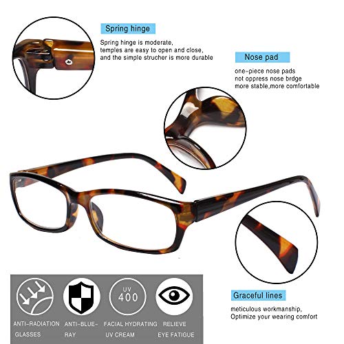 Henotin 5-Pack Reading Glasses 2.5 Diopters Anti Blue Light Protection Full Rim Plastic Readers