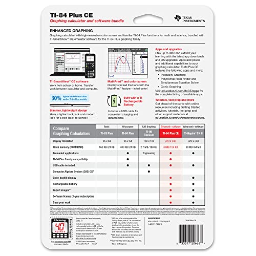 Texas Instruments 3.2 Inch TI-84 Plus CE 140 DPI LCD Graphing Calculator