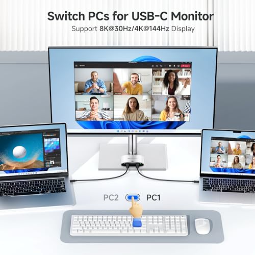 Cable Matters 201352 USB4 Switch with Thunderbolt 4 Support, 20Gbps Data Transfer, 8K@30Hz Resolution, 140W Power Delivery, 3 Ports, Silver