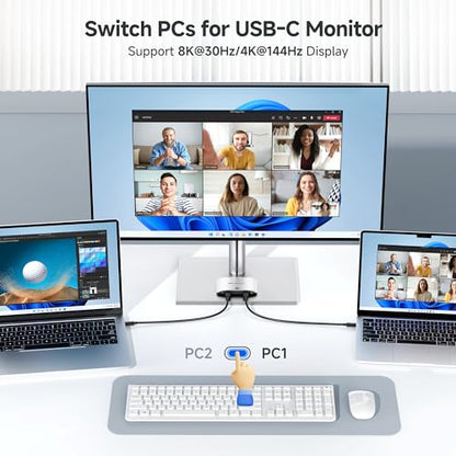 Cable Matters 201352 USB4 Switch with Thunderbolt 4 Support, 20Gbps Data Transfer, 8K@30Hz Resolution, 140W Power Delivery, 3 Ports, Silver