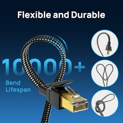 Orbram 50ft Cat 8 Ethernet Cable Male-to-Male RJ45 40Gbps 2000MHz Flat
