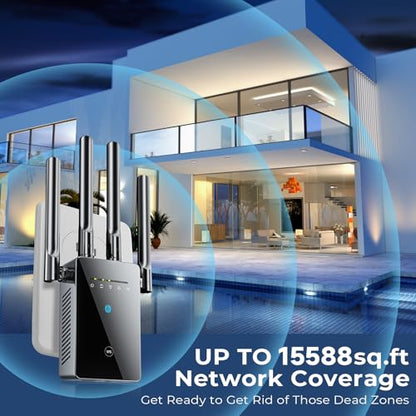 Techtex 2026 Single-Band WiFi Extender Signal Booster with 1-Tap Setup, 15588 sq ft Range, Advanced Security Features