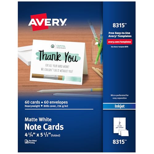 Avery 4.25" x 5.5" Matte White Note Cards with Envelopes Model 8315
