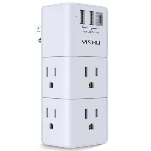 YISHU 5.2 x 2.03 Inch AHR-503 6 Outlet 3 USB Surge Protector