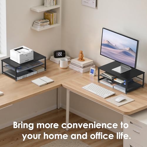 ECOLOVI 2-Tier Monitor Stand - Black - Monitor Stand for Laptops & Printers - Easy Assembly