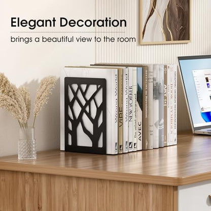 MaxGear 4-Piece Bookends Heavy Duty Metal Book Storage Non-Skid Design Model Number: MaxGear-Tree Design-Bookends