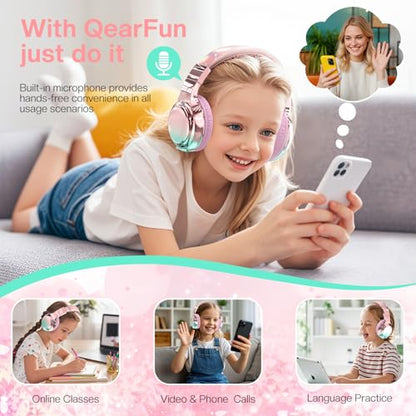 QearFun PX2782 Kids Bluetooth Headphones 3.5 mm Jack Wireless Bluetooth 5.3 30 Hours Battery Life