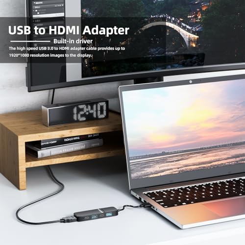 Eanetf 1.5" x 1" x 0.5" USB to HDMI Adapter Hub 5 Ports USB 3.0 1920x1080 Plastic
