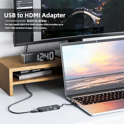 Eanetf 1.5" x 1" x 0.5" USB to HDMI Adapter Hub 5 Ports USB 3.0 1920x1080 Plastic