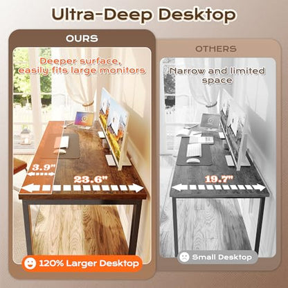 Huuger 54" x 23.6" Rectangular Computer Desk, Rustic Brown with Oil Rubbed Finish, Metal Base, Assembly Required