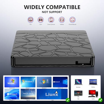 YUNINFANG External Portable Blu-ray Drive USB 3.0 Type A/C Black