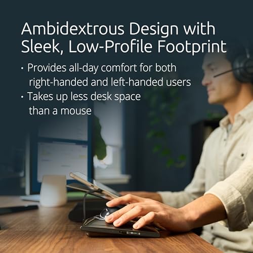Kensington SlimBlade Pro Wireless Trackball, Bluetooth and USB Connectivity, Rechargeable Battery, Ambidextrous Design, 4 Programmable Buttons, Compatible with Windows, macOS, Linux, Black/Grey (K72085WW)